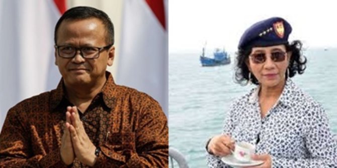 Menteri KKP Edhy Prabowo dan Susi Pudjiastuti.