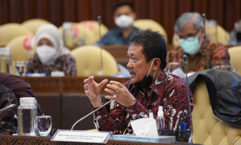 Menteri Kelautan dan Perikanan Sakti Wahyu Trenggono saat rapat kerja bersama Komisi IV DPR RI Rabu (27/1/2021).