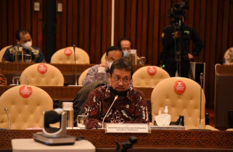Menteri Kelauatan dan Perikanan Sakti Wahyu Trenggono dalam rapat kerja dengan Komisi IV DPR di Jakarta, Rabu (27/1/2021).(foto:Dok KKP)