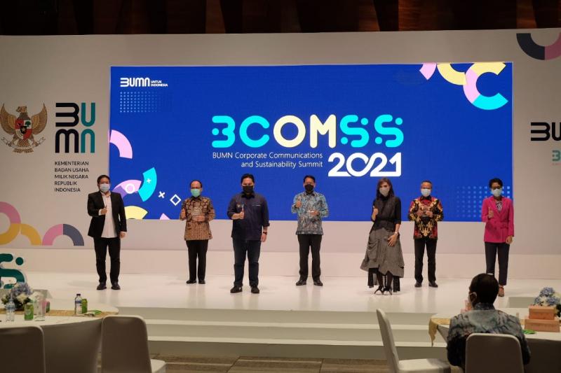 BUMN Corporate Communication and Sustainability Summit (BCOMSS) 20/21 yang digelar Kementerian BUMN di Auditorium Telkom Hub, Jakarta, Jumat (29/1/2021). 