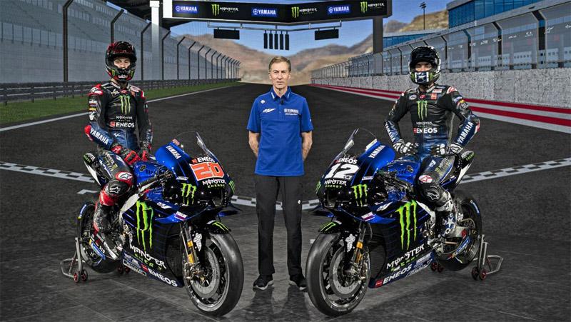 Monster Energy Yamaha resmi pamerkan tampilan motor balap baru mereka untuk MotoGP 2021 secara virtual, Senin (15/2/2021). Foto: Inews.id