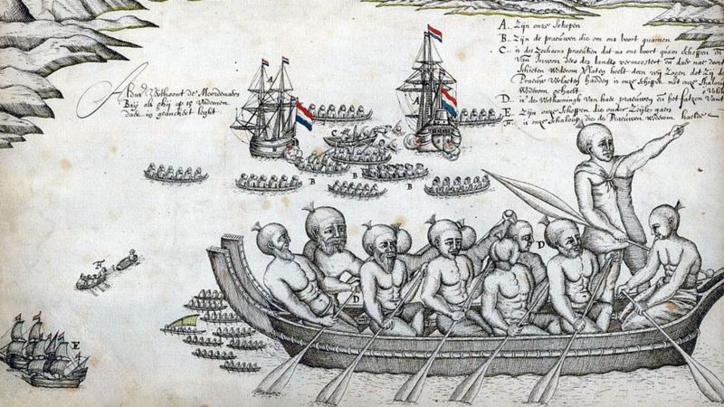 Armada pimpinan Abel Tasman meninggalkan Selandia Baru setelah pertemuan berdarah dengan orang-orang Māori - namun ia yakin telah menemukan benua selatan yang legendaris itu.(UNIVERSAL HISTORY ARCHIVE/GETTY IMAGES) 