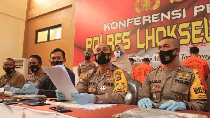 Kapolres Lhokseumawe AKBP Eko Hartanto, dalam konferensi pers di aula  Mapolres Lhokseumawe. (Istimewa)