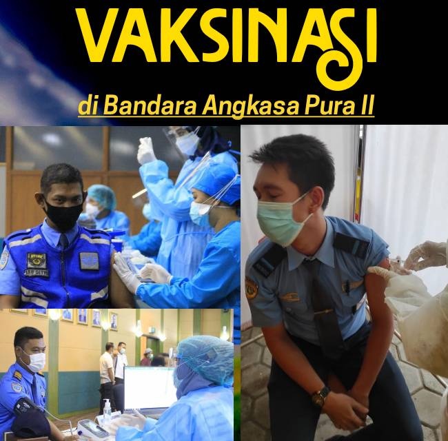 Begini ekspresi anggota komunitas bandara di lingkungan PT Angkasa Pura II saat disuntik vaksinasi cegah Covid-19