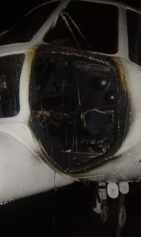 Helikopter yang hangus dibakar di Bandar Ilaga, Papua.