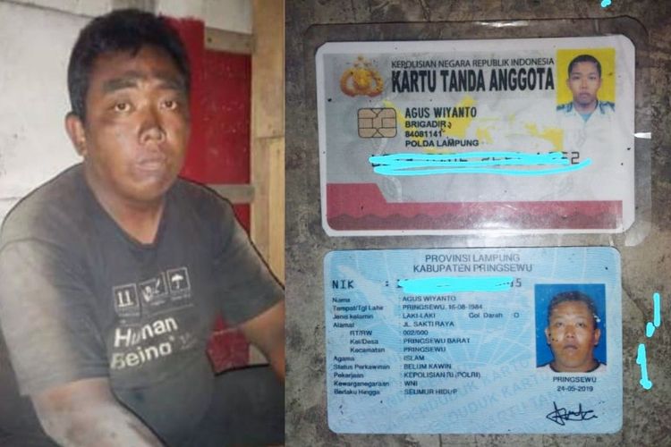 Agus Wiyanto, anggota Polres Pringsewu yang ditemukan telantar di area Pelabuhan Merak. Foto: Kompas.com.