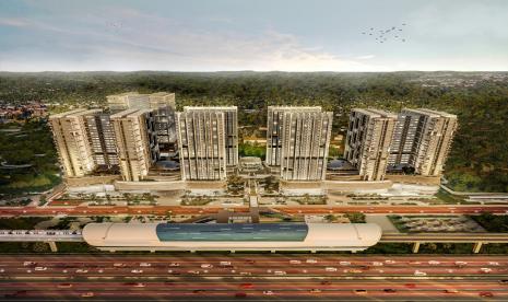 Pembangunan apartemen di kawasan properti berbasis transportasi massal (TOD). ilustrasi