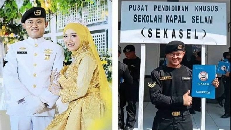 Mita Sofia, istri Sertu Bah Yoto Eki Setiawan, awak KRI Nanggala 402, membagikan foto pernikahannya, di media sosial. (Foto/Istimewa)
