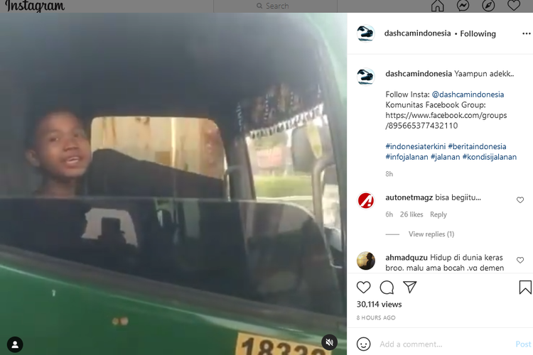 Bocah bawa truk viral di media sosial Instagram. Foto: Kompas.com.