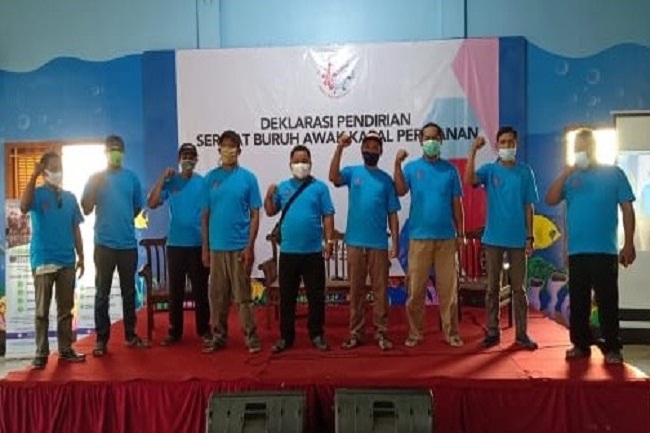 Deklarasi Serikat Buruh Awak Kapal Perikanan di Kabupaten Tegal, Sabtu (1/5/2021).