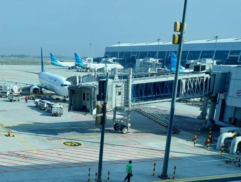Pesawat Garuda Indonesia di Bandara Soekarno-Hattq