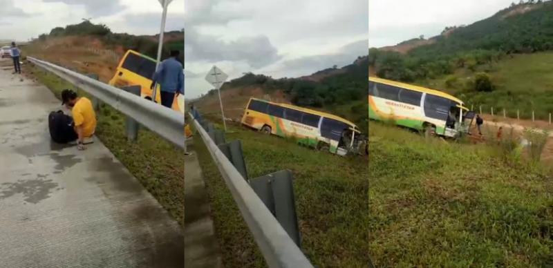 Tangkapan layar video satu unit bus keluar jalur di Tol Balsam. Foto: Selasar.co.