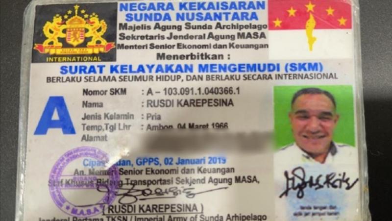 Foto: SIM `Negara Kekaisaran Sunda Nusantara` milik pengemudi Pajero. (Dok.Polda Metro Jaya)