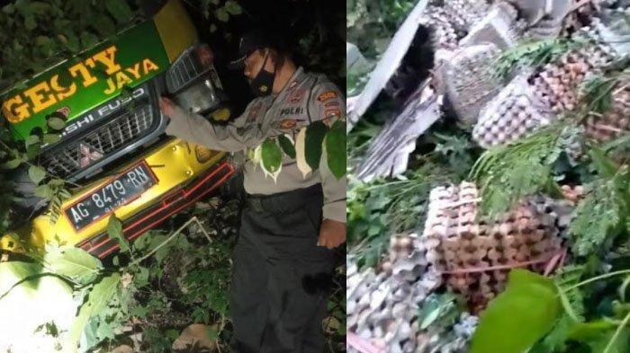 Truk pengangkut telur yang jatuh ke dalam jurang Pucanglaban Kabupaten Tulungagung, Kamis (20/5/2021).