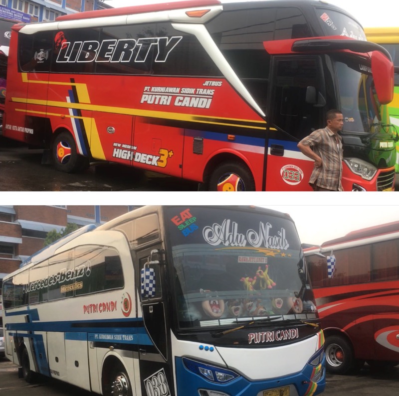Dua bus Putri Candi `adu nasib` di Terminal Induk Kota Bekasi. Foto: BeritaTrans.com.