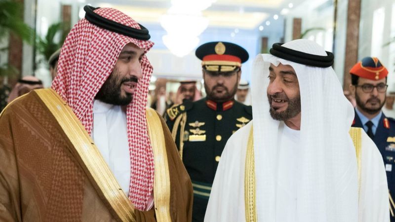 Putra Mahkota Arab Saudi Pangeran Mohammed bin Salman dan Putra Mahkota Abu Dhabi Mohammed bin Zayed saat di UEA 27 November 2019. Foto: BBCIndonesia.com/Reuters