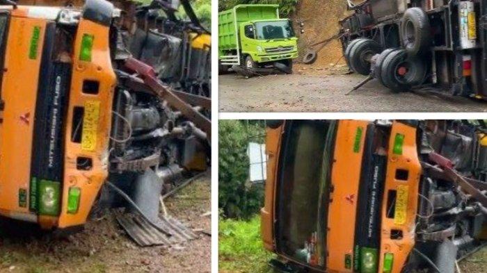 Kondisi truk seusai kecelakaan pada malam sebelumnya di Sitinjau Lauik, Sumatera Barat, Selasa (13/7/2021). 