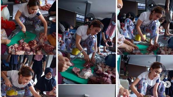 Ayu Ting Ting jadi tukang daging dadakan saat Idul Adha. (Foto: Instagram)