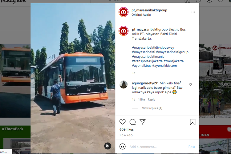 Bus listrik TransJakarta Mayasari Bakti. Foto: BeritaTrans.com.
