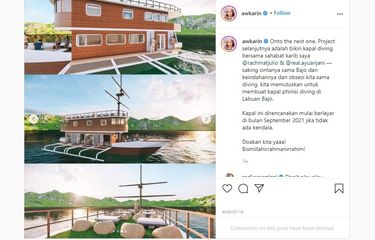 Influencer media sosial berencana membuat kapal pinisi, yang direncanakan akan mulai berlayar September 2021.(Screenshot Instagram: awkarin)