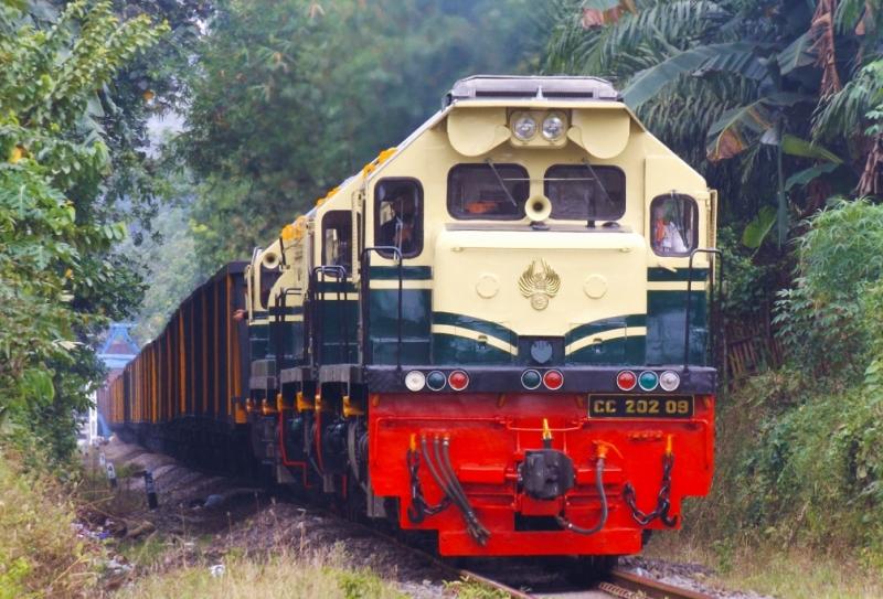 Lokomotif CC 202 Livery Vintage berjalan menggandeng muatan batu bara. (Foto:KAI)