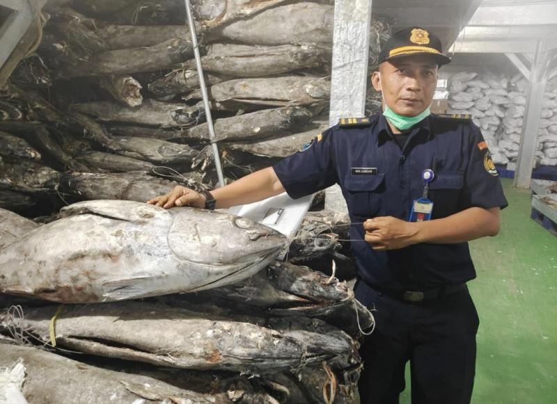 Petugas melakukan peninjauan terhadap produk perikanan impor.(foto:Dok.KKP)
