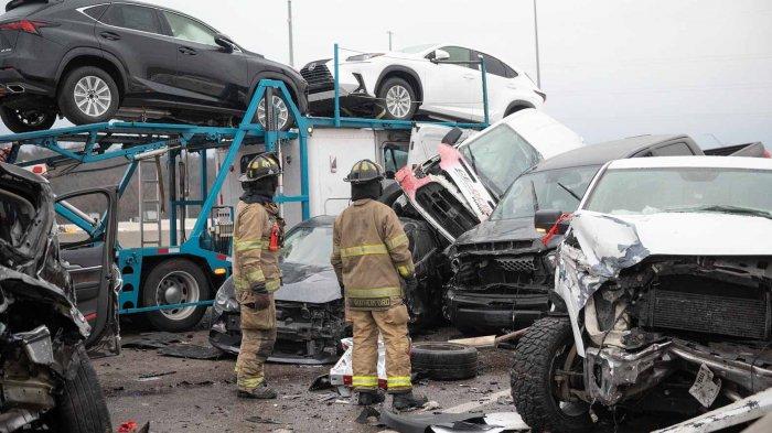 Sebanyak 130 kendaraan terlibat kecelakaan beruntun di Texas, Amerika Serikat, Kamis (11/2/2021) pagi waktu setempat. (Foto:TribunNews.com)
