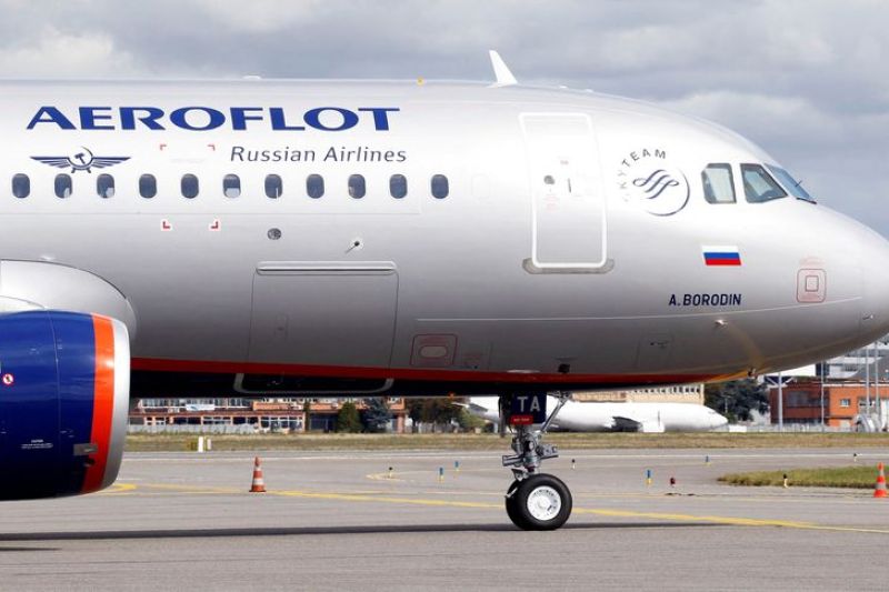 Ilustrasi logo maskapai penerbangan utama Rusia Aeroflot terlihat pada Airbus A320-200 di Colomiers dekat Toulouse, Prancis. (Foto:ANTARA) 