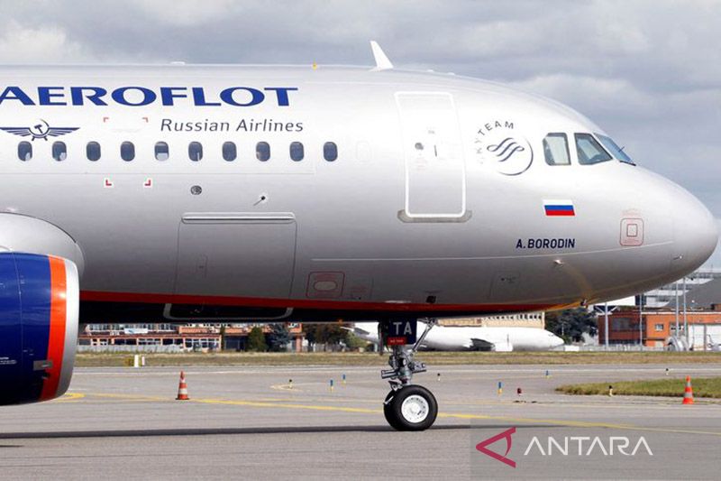 Ilustrasi logo maskapai Rusia Aeroflot terlihat pada pesawat Airbus A320-200 di Colomiers dekat Toulouse, Prancis, September 2017. (Foto:ANTARA)