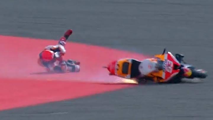 Marc Marquez terjatuh saat latihan bebas MotoGP. Foto: tempo.co.