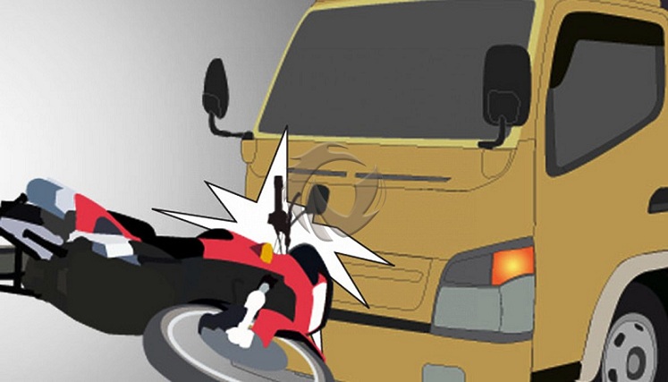Ilustrasi sepeda motor mengalami kecelakaan dengan truk. (Ist.)
