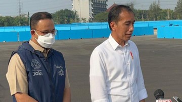 Gubernur DKI Jakarta, Anies Baswedan, mengucapkan terima kasih kepada Presiden RI Joko Widodo (Jokowi) yang meninjau sirkuit Formula E di Kawasan Ancol, Jakarta Utara, pada Senin (25/4) ini. (Foto: Dok Istimewa)   