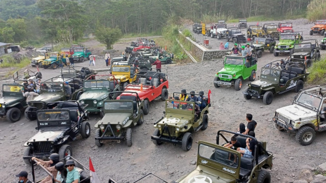 Kendaraan jenis jip  ini siap mengantar wisatawan ke kawasan Kaliurang dan Kaliadem.  (Foto:tvonenews.com)