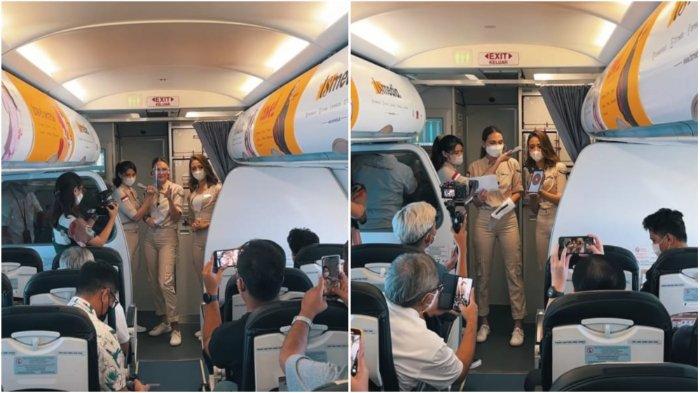 Potret Luna Maya jadi pramugari Super Air Jet rute Denpasar ke Jakarta. (Instagram/@superairjet)