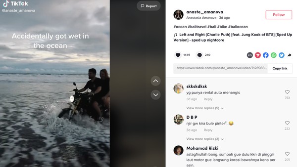 Bule di Bali terjang obak dengan motor (Foto: Tangkapan layar) 