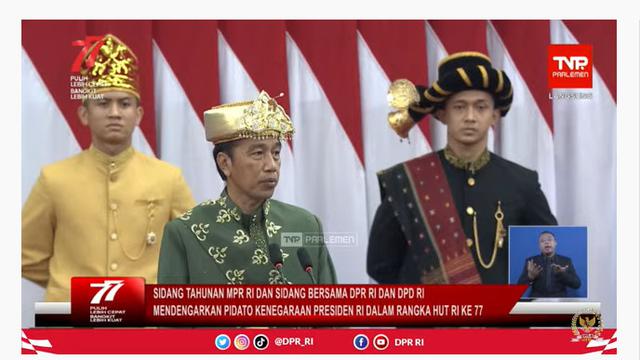 Presiden Jokowi Widodo (Jokowi) saat menghadiri Sidang Tahunan MPR dan Nota Keuangan Presiden 2022. 