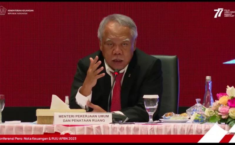 Tangkapan virtual Menteri Pekerjaan Umum dan Perumahan Rakyat (PUPR) Basuki Hadimuljono dalam konferensi pers di Jakarta, Selasa (16/8/2022). ANTARA/M. Baqir Idrus Alatas.