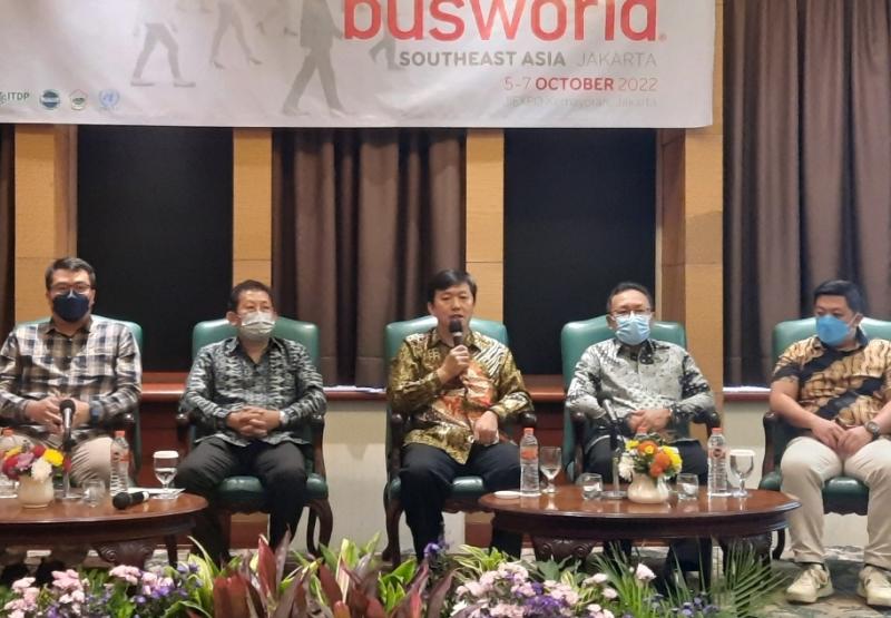 Konferensi pers persiapan Busworld Southeast Asia 2022 di Jakarta, Selasa (20/9/2022).