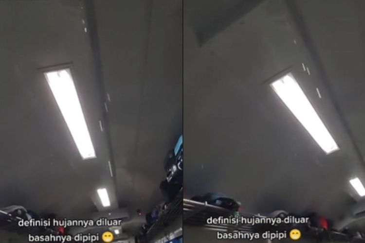 Tangkapan layar video TikTok atap KA Bengawan bocor saat hujan.(TikTok/@nausheen.nd)