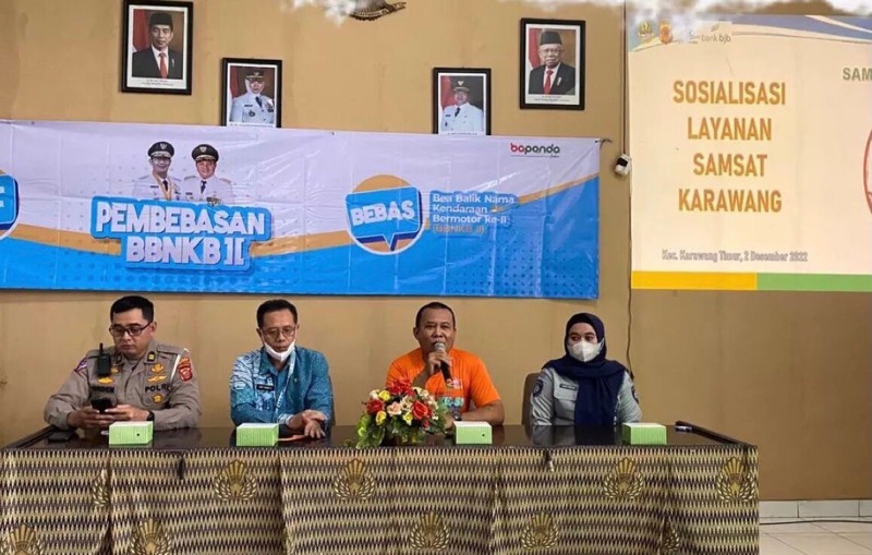 Tim Pembina Samsat wilayah Kabupaten Karawang kembali menggelar sosialisasi layanan samsat, Jumat (2/12/2022). Foto: istimewa.