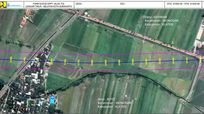 Peta survei rencana tol lingkar timur-selatan Kota Solo yang disampaikan ke desa. Foto: dok. Istimewa