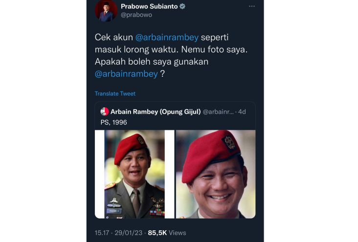 Menteri Pertahanan Prabowo Subianto saat masih di Kopassus.
