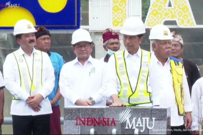 Tangkap layar Presiden Joko Widodo Saat Meresmikan Bendungan Danu Kerti di Buleleng, Bali, Kamis (2/2/2023). ANTARA/Rangga Pandu Asmara Jingga