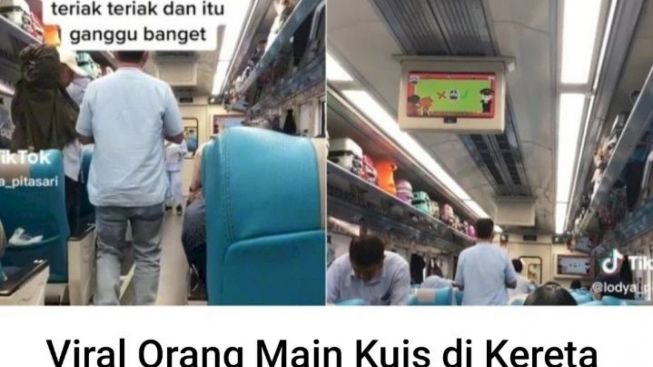  Seorang penumpang kereta api dibuat kesal dengan ulah penumpang lain yang terlalu berisik, karena main kuis di dalam gerbong kereta api.(Instagram @suarabergema2.id)