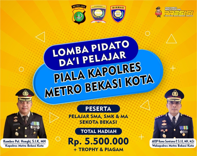 Polres Metro Bekasi Kota menyelenggarakan lomba pidato Da’i pelajar piala Kapolres tingkat SMA, SMK dan MA se-Kota Bekasi. Foto: istimewa.