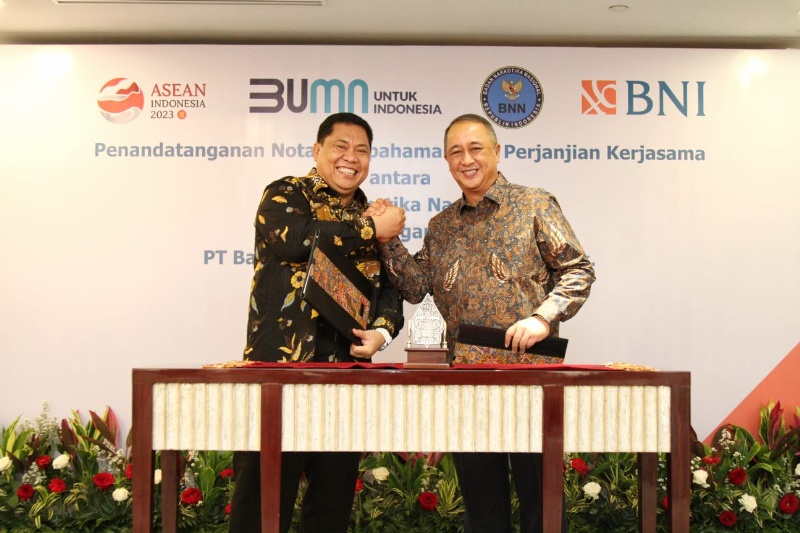 BNI dan BNN teken kerja sama di Jakarta, Rabu (22/2/2023)