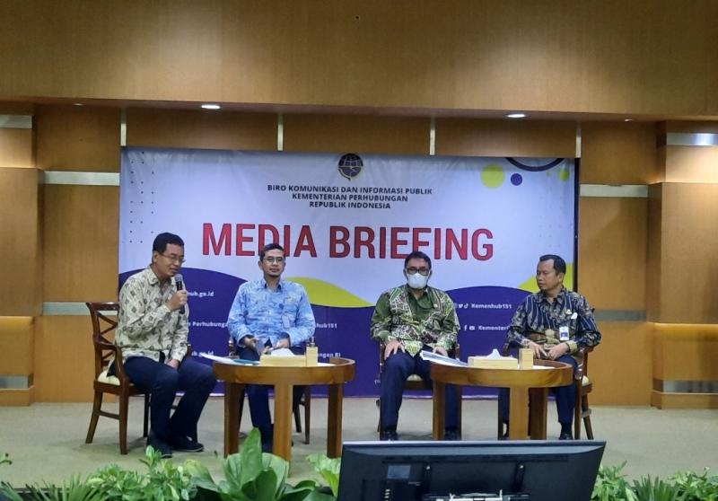 Media Brefing Kemenhub tentang program mudik gratis angkutan Lebaran 2023, di kantor Kemenhun, Jumat (24/3/2023).