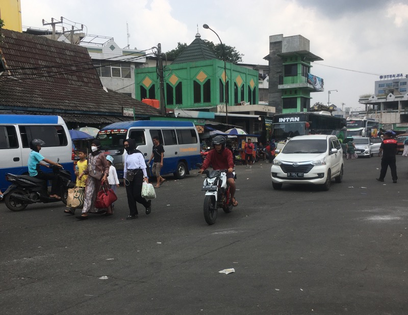 Pemudik yang tiba di Terminal Induk Kota Bekasi.