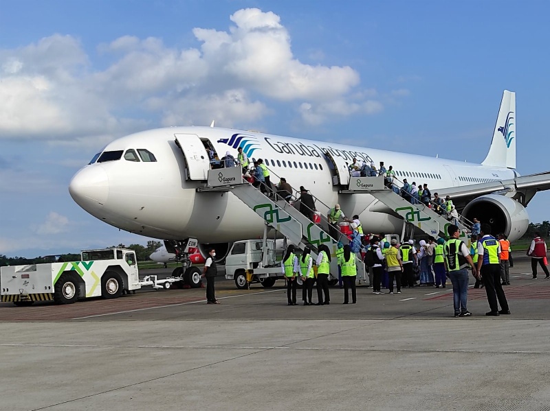 Suasana keberangkatan jamaah haji 2023 di Bandara Banarmasin