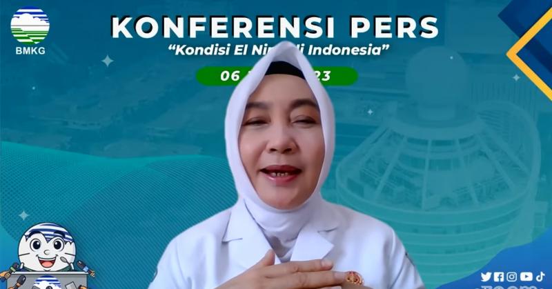 Kepala BMKG Dwikorita Karnawati dalam konferensi pers daring, Selasa (6/6/2023).